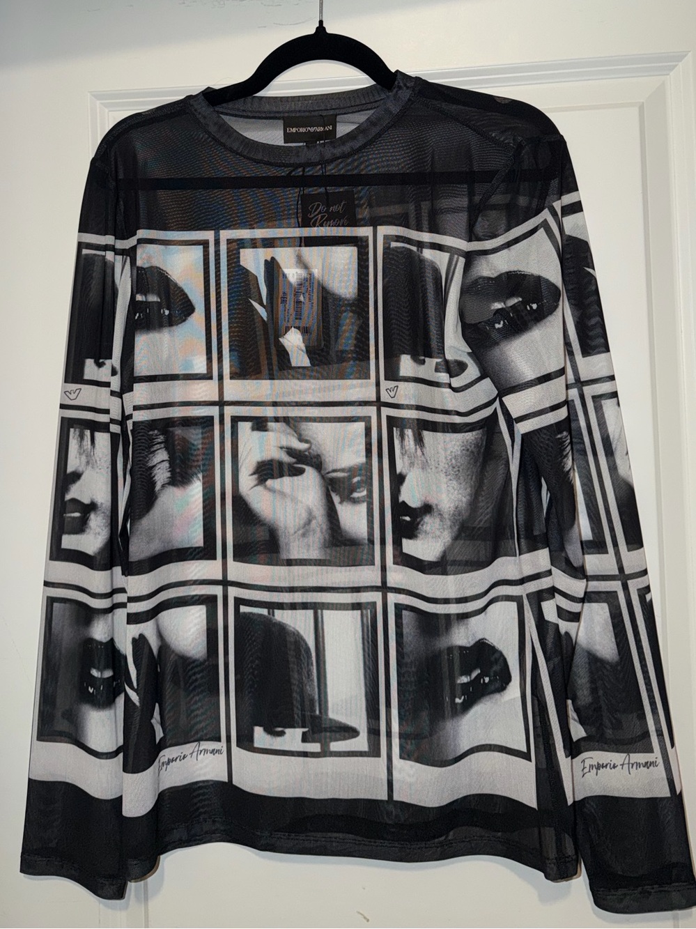 Emporio Armani Black and White Mesh Crewneck Top